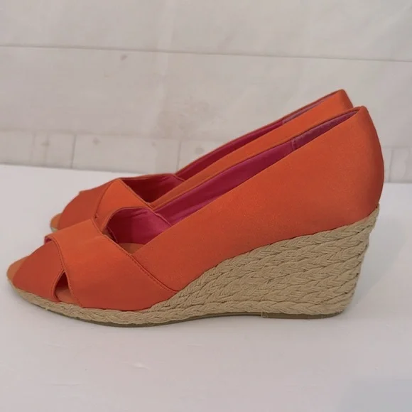 Chaps Size 8.5B Dakoda Orange Wedge Espadrille Sandals coquette Office Siren - Picture 3 of 8